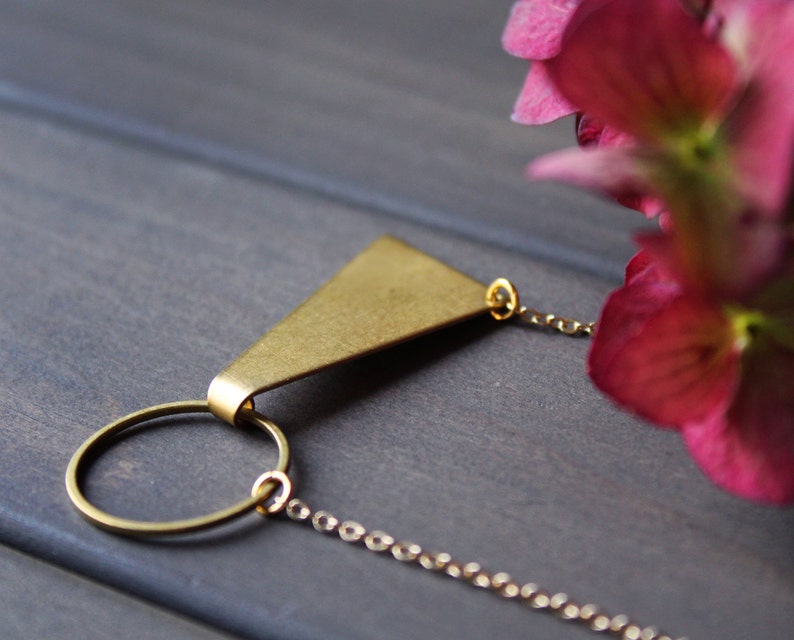 Gold geometric necklace short triangle necklace circle minimalist jewelry brass pendant necklace for women modern bow tie - Tegan Necklace image 5