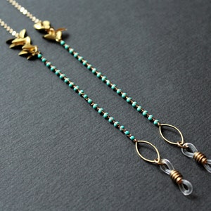 Eyeglass chain glasses chain sunglass strap turquoise beaded eyeglass holder decorative lanyard cord leaf nature gold mask chain - Uzima