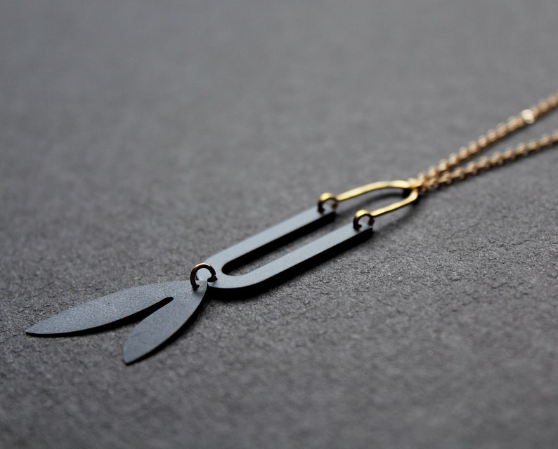 Matte black necklace botanical necklace long necklaces for women gold fish necklace nature inspired necklace leaf pendant brass Samara N image 1