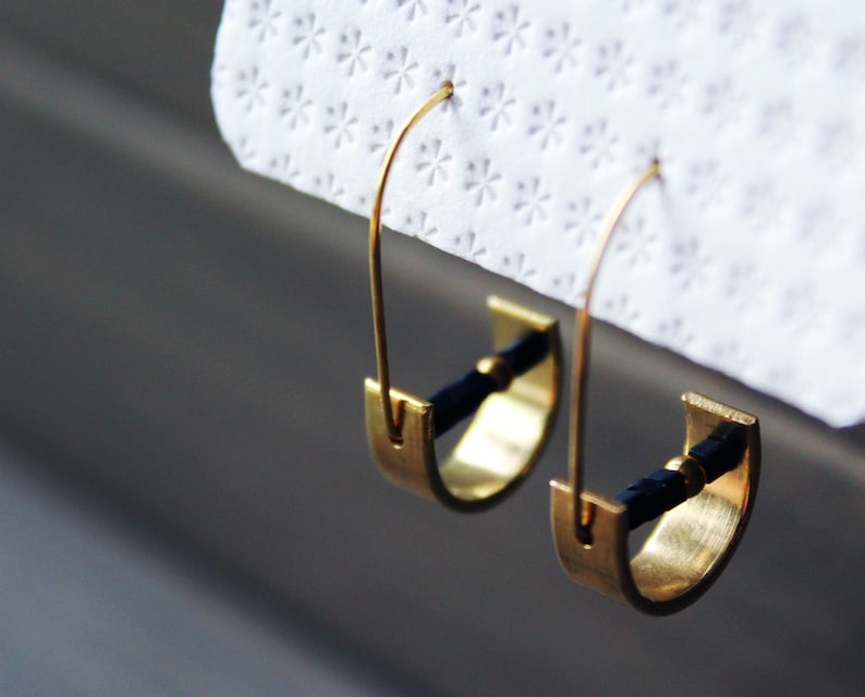 Half moon earrings geometric earrings brass earrings small gold hoops black hoop earrings minimalist jewelry trending now Unity Earrings image 1