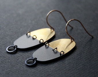 Matte black earrings color block earrings half circle earrings sun and moon earring brass jewelry modern gold oval geometric earrings -Lumen