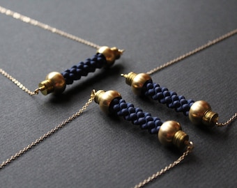 Navy blue necklace bead bar necklace extra long necklaces for women gold chunky statement necklace nautical rope jewelry handmade -Elizabeth