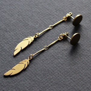 Doppelseitige Ohrring Metall Feder Ohrringe Vorderseite Rückseite Ohrringe lange Kette Ohrringe Goldohrjacke flach rund Ohrstecker Ohrstecker - Sora
