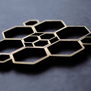 Long geometric necklace hexagon necklace gold honey comb honey bee necklace beekeeper gift brass jewelry birthday gifts for women Ruche N image 9