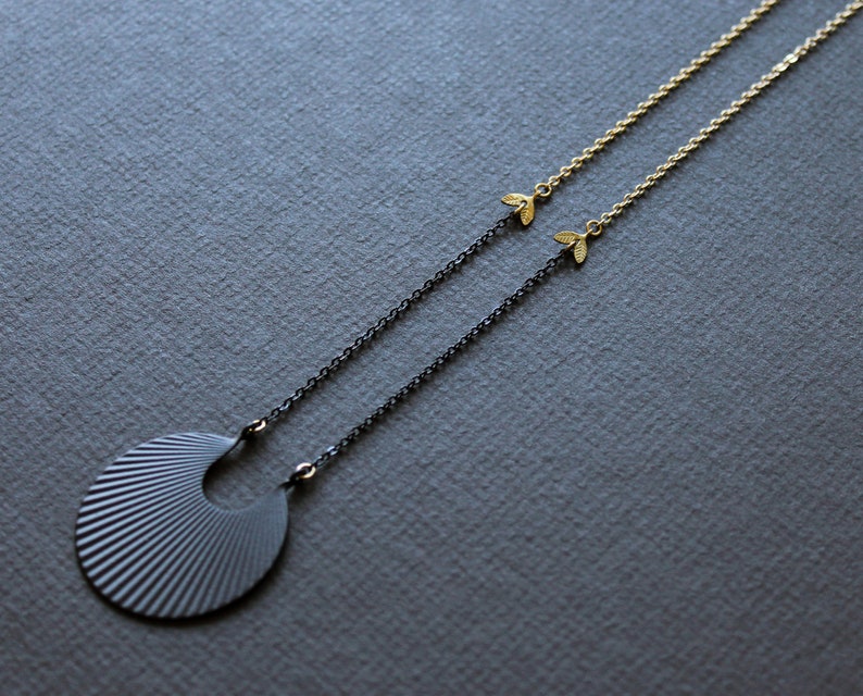 Crescent moon necklace matte black geometric necklace long necklaces for women art deco pendant fan necklace circle brass jewelry Calixte image 3