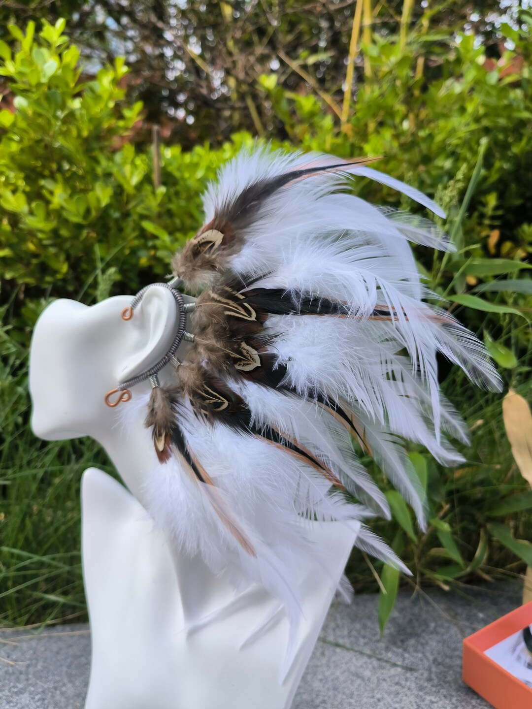 White Feather Ear Cuff, Feather Ear Wrap, Ear Cuff With Feathers, Black ...