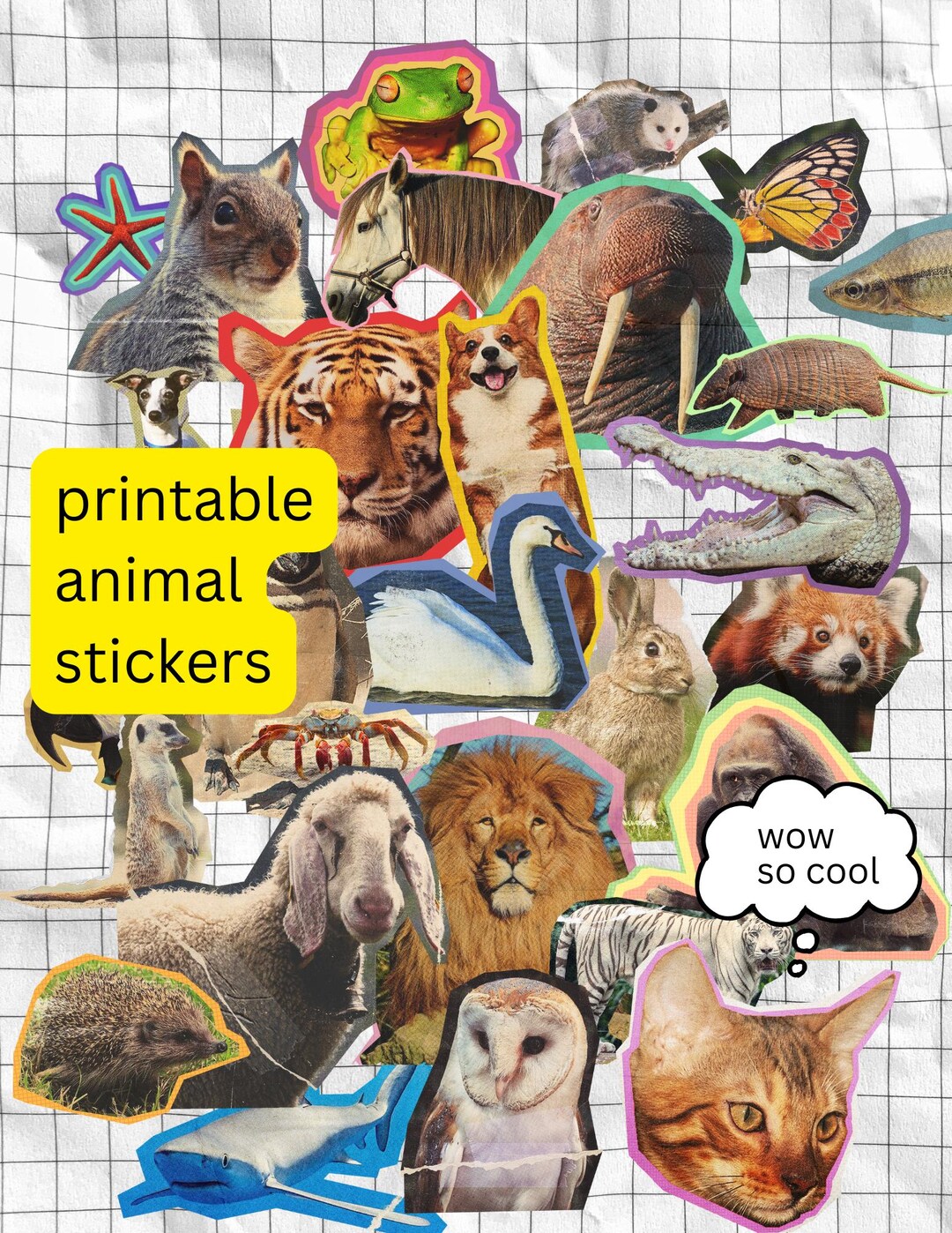 Printable Sticker Sheet | Planner Stickers |junk Journal | Animal ...