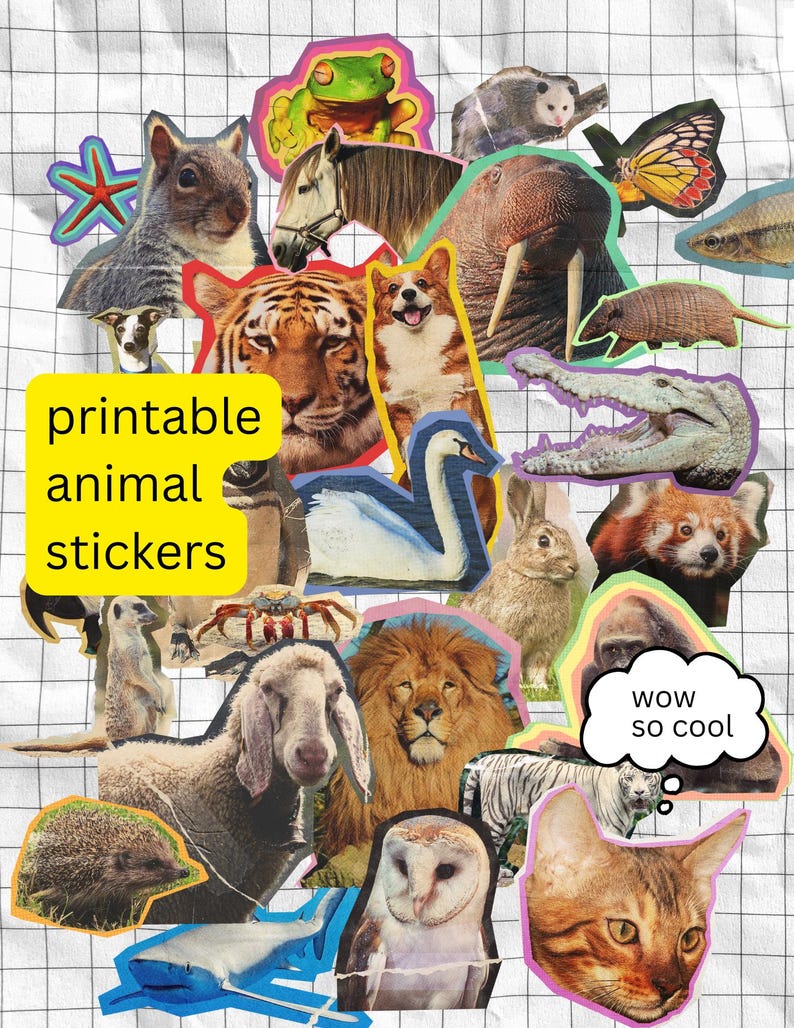 Printable Sticker Sheet | Planner Stickers |junk Journal | Animal ...
