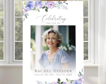 Lilac Funeral Welcome Sign Template - Celebration of Life Poster, Celebration, In Loving Memory Board