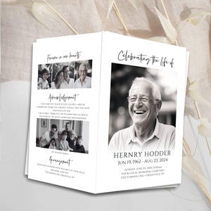 Minimalist Funeral Program Template with Photo Collage, Celebration of Life Memorial Service Template, Obituary Template, Printable, #MCM image 3
