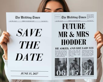 Large Newspaper Engagement Announcement Template, Editable Wedding Announcement Canva Design, Printable Engagement Notice, Save the Date