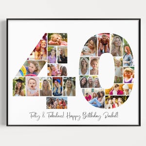 40th Birthday Photo Collage Template, Personalized 40th Birthday Gift for Women, for Men, Number 40 Collage, Family Gift, Canva