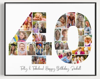 40.Geburtstag Foto Collage Vorlage, 40.Geburtstag Geschenk für Frauen, für Männer, Nummer 40 Collage, Familiengeschenk, Canva