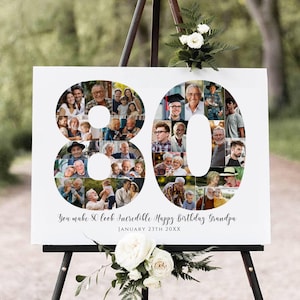 Collage de fotos de 80 cumpleaños, collage de fotos personalizado de 80 cumpleaños, regalo familiar, collage de números, regalos para él, regalos para ella, collage de 80