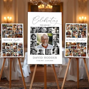 Funeral Photo Collage Sign Set Templates, Celebration of Life Welcome Sign Template, Memorial Poster, #ROU