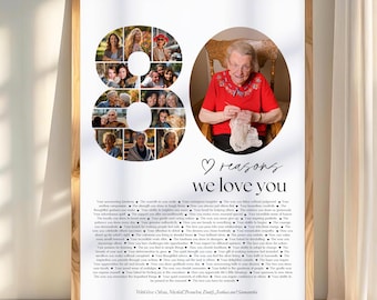 80th Birthday Photo Collage Sign Template, 80 Reasons We Love You Gift (Digital Download)