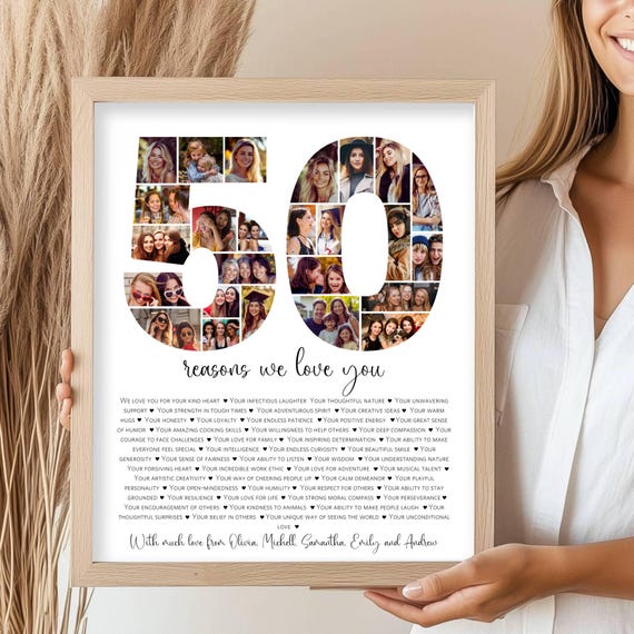 50 Reasons We Love You Poster With Pictures Template, Printable 50th Birthday Gift for Him or Her Editable, Personalized 50th Birthday Decor