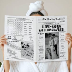 Wedding Newspaper Template with Photo, Wedding Newspaper Template, Wedding Program, Newlywed Times, Editable Newspaper Itinerary, Marriage