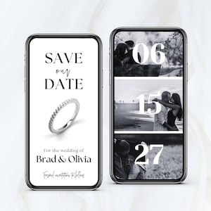 Digital Save The Date Template, Black and White Wedding Save The Date Calendar, Photo Save The Date Video Invitation, Editable Template