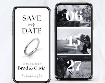 Digital Save The Date Template, Black and White Wedding Save The Date Calendar, Photo Save The Date Video Invitation, Editable Template