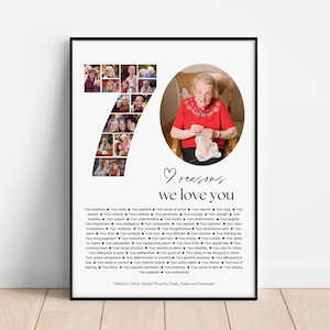 70 Reasons We Love You Printable | Personalized Photo Collage Gift | 70th Birthday Gift for Mom Dad Friend | Digital Wall Art