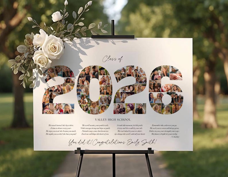 Graduation Photo Collage Template 2026, Editable Grad Welcome Sign ...