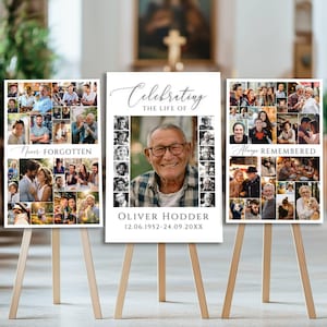 Funeral Photo Collage Welcome Sign Template, Memorial Poster Canva Set, Editable Celebration of Life Welcome Board, Digital Download