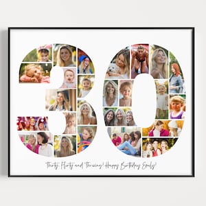 30th Birthday Photo Collage, 30th Birthday Gift, Birthday Number 30 Printable, 30th Photo Collage Template, Editable 30th Birthday, Canva