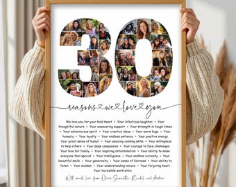 30 Reasons We Love You Poster Photo Collage Template , Printable 30th Birthday Gift for Him or Her, Personalized 30th Anniversary