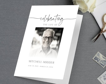 Plantilla moderna de programa funerario para mujeres, en memoria de un ser querido, programa conmemorativo, plantilla de servicio conmemorativo, plantilla de obituario, imprimible