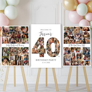 40. Geburtstag Willkommenstafel, bearbeitbare und druckbare Fotocollagenvorlagen, personalisiertes Poster Geschenk für Freund, Schwester oder Frau, Canva