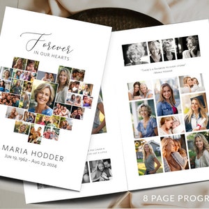 8 Page Heart Collage Funeral Program Template Simple photo Funeral Memorial program Printable forever in our hearts program Funeral Service