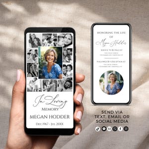 Faire-part pour les funérailles numérique Faire-part par téléphone pour célébrer la célébration de la vie