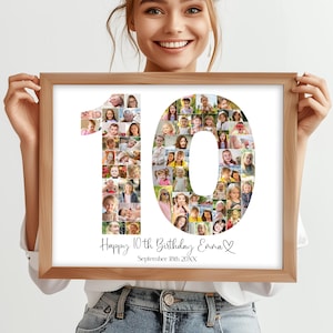 Fotocollage zum 10. Geburtstag, personalisierte Fotocollage zum 10. Geburtstag, Zahlencollage, Familiengeschenkideen, 10 Collage