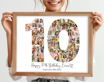 Gepersonaliseerde fotocollage 10e verjaardag: aandenken nummer | Familiecadeau | Digitale download