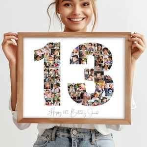 Fotocollage zum 13. Geburtstag, personalisierte Fotocollage zum 13. Geburtstag, Familiengeschenk, Zahlencollage, Geschenke für ihn, Geschenke für sie, 13 Collage