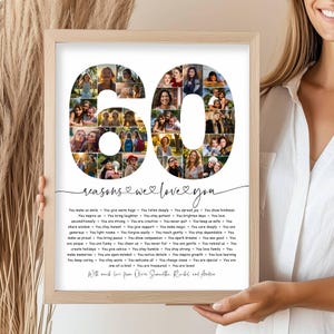 60th Birthday Photo Collage Template | 60 Reasons We Love You, Printable Birthday Gift