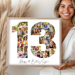 Fotocollage zum 13. Geburtstag, Geschenk zum 13. Geburtstag, Geburtstagszahl 13 druckbare, bearbeitbare Poster zum 13. Geburtstag, Vorlage zum 13. Geburtstag