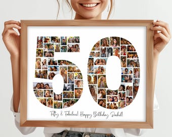 50th Birthday Photo Collage, Personalized 50th Birthday Photo Collage, Family Gift, Number Collage, Gifts for Him, Gifts for Her, 50 Collage