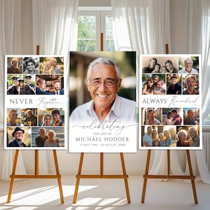 Celebration of Life Funeral Photo Collage Sign Set Templates, Funeral Welcome Sign, In Loving Memory, Memorial Poster, Canva