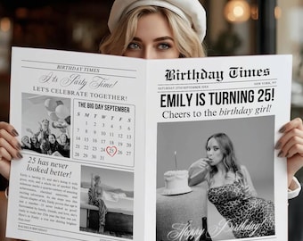 Geburtstag Zeitung Vorlage, Printable benutzerdefinierte Nachrichten Papier für Geburtstag Fotoshooting, Canva Editable