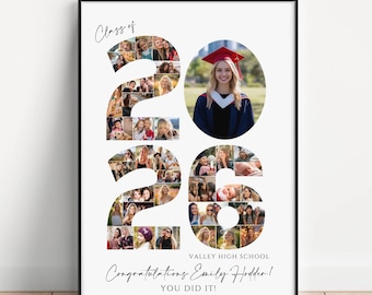 2026 Graduation Photo Collage Welcome Sign Template, Class of 2026, Party Poster Display, Graduation Gift for Seniors, Photo Board Posters