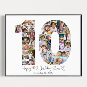 Big Number 10 Birthday Collage Canva Template, 10th Birthday Gift, 10th Photo Collage Template, Editable 10th Birthday Poster