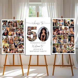 50th Birthday Photo Collage Welcome Sign | Editable Canva Template | Party Poster | Digital Download