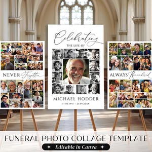 Funeral Photo Collage Sign Set Templates, Celebration of Life Welcome Sign Template, Memorial Poster
