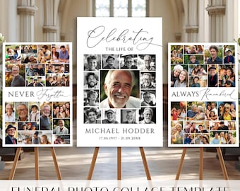 Funeral Photo Collage Sign Set Templates, Celebration of Life Welcome Sign Template, Memorial Poster