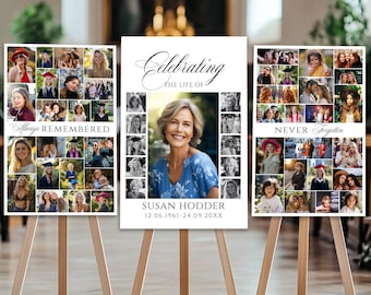 Funeral Photo Collage Sign Set Templates, Funeral Welcome Sign Template, Celebration of Life, In Loving Memory, Memorial Poster Size