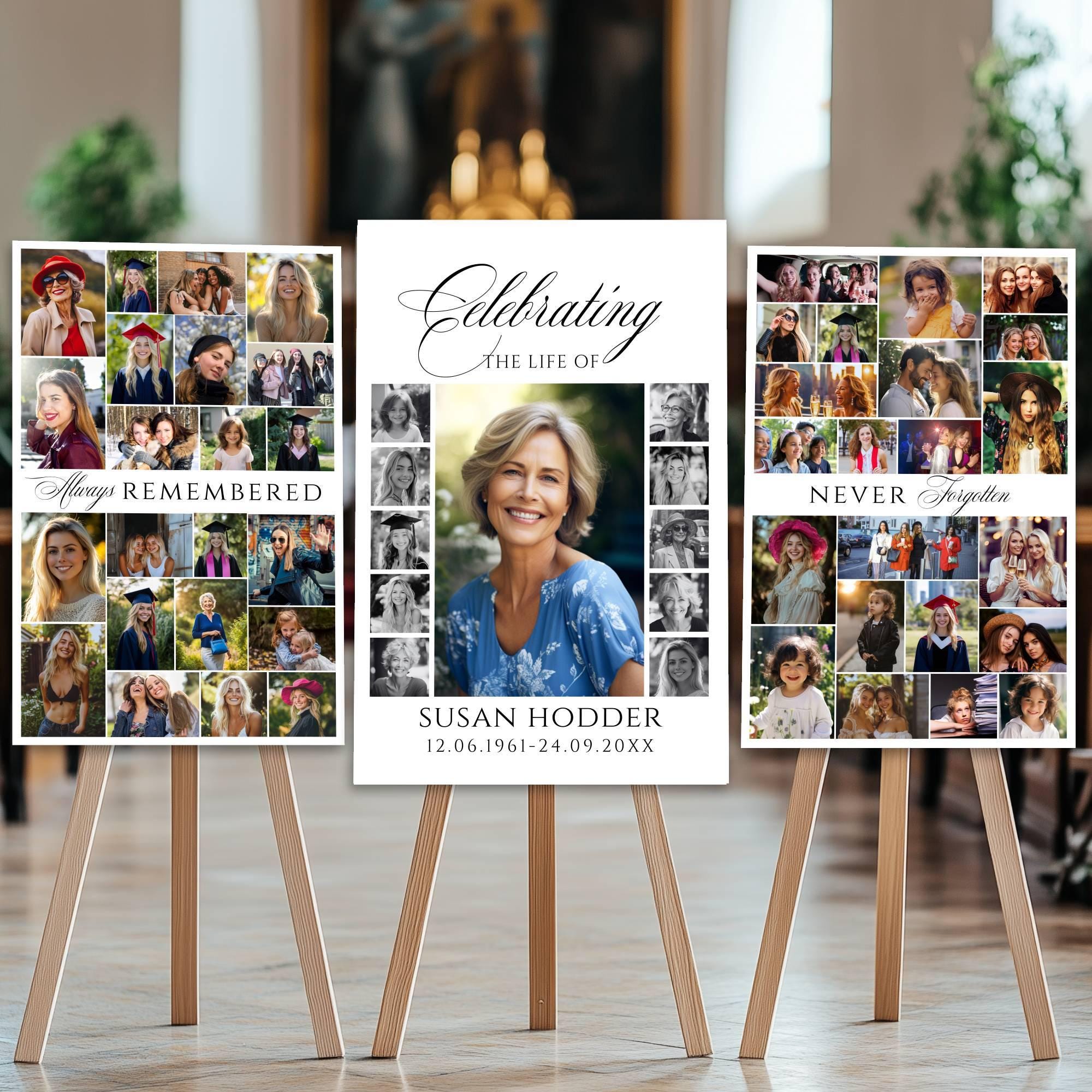 Modern Memorial Photo Collage Template, Funeral Welcome Sign Template, Celebration of Life, In Loving Memory, Funeral Boards, Canva