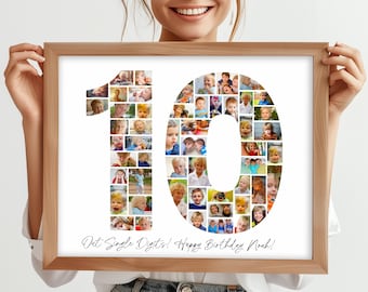 Personalisierte 10. Geburtstag Foto-Collagen-Vorlage, Nummer 10 Collage, Familiengeschenke Ideen (Digitaler Download)