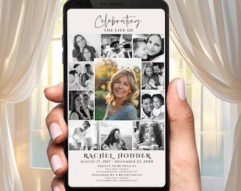 Electronic Funeral Invitation with Photo Collage, Memorial Announcement, Digital Celebration of Life Invite